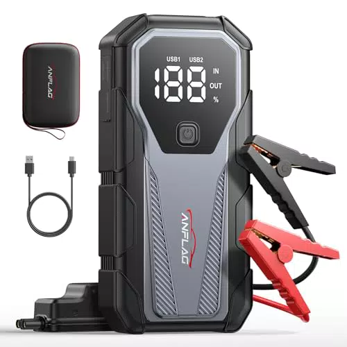Arrancador de Coches 4500A 12V con Pantalla LCD, Pinzas Inteligentes y Carga Rápida USB