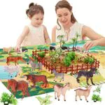 BUYGER Figuras de Animales de Granja con Tapete de Juego para Niños