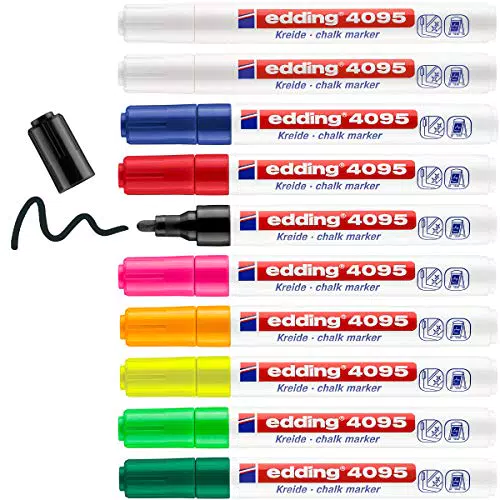 Rotulador Edding 4095 para pizarra y cristal, tiza líquida, punta redonda 2-3 mm - Negro