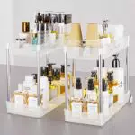 Organizador de Cocina bajo Fregadero con Tubos de Acero - Estantería para Productos de Limpieza