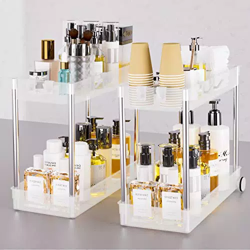 Organizador de Cocina bajo Fregadero con Tubos de Acero - Estantería para Productos de Limpieza