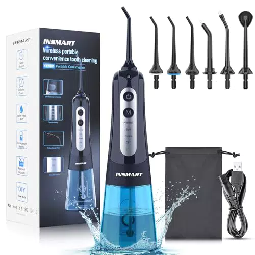 INSMART Irrigador Bucal Portátil Inalámbrico Profesional IPX7 para Viajes y Hogar