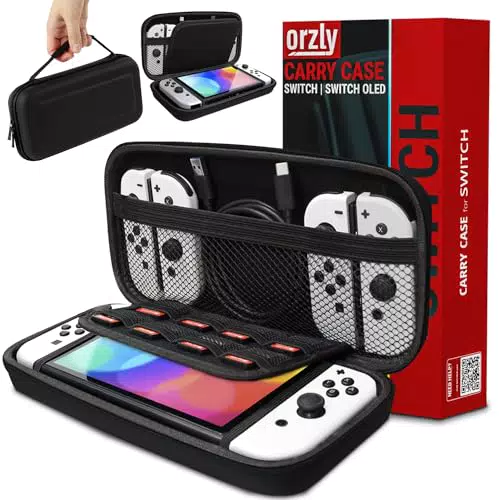 Orzly Estuche de Transporte Compatible con Switch y New Switch OLED Console - Morado Estuche Protector Duro portátil de Viaje Estuche con Bols