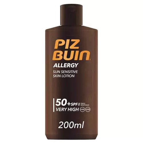 PIZ BUIN Loción Solar FPS 50 para Pieles Sensibles, Protección UVA/UVB