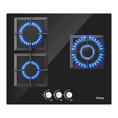 IsEasy Placa de Gas Encimera 3 Fogones con Protección Térmica Automática