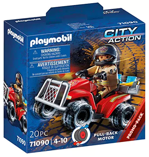 PLAYMOBIL City Action 71090 - Quad de Bomberos con Motor de Arrastre para Niños