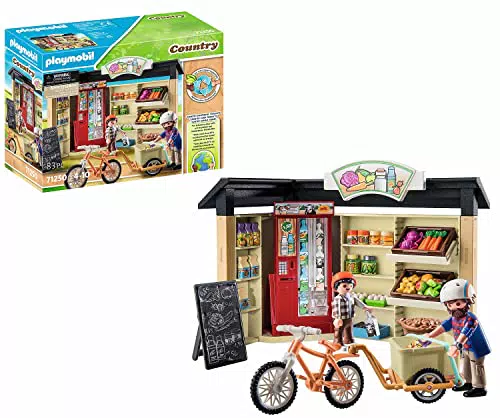 PLAYMOBIL Tienda de Granja Ecológica con Bicicleta y Remolque para Niños 4+