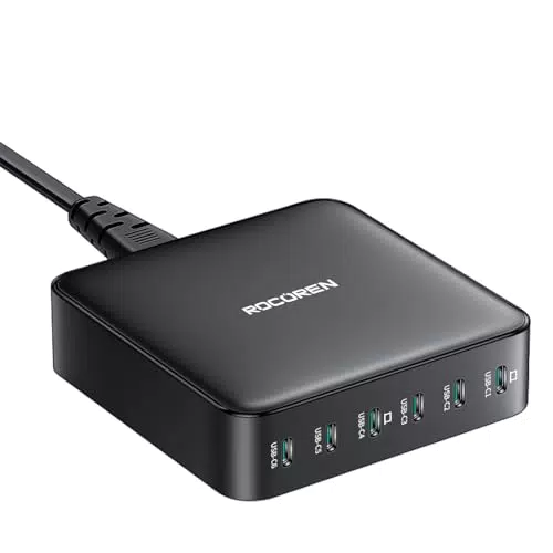 Rocoren Cargador USB C GAN 150W, Estación de Carga 6 Puertos PD3.0 QC4.0