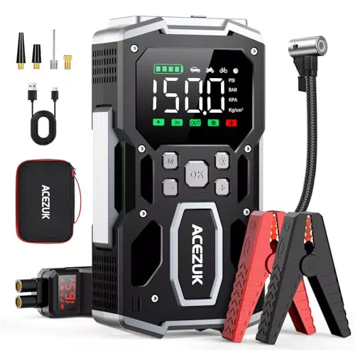 ACEZUK Arrancador de Batería de Coche 6000A con Compresor de Aire 150PSI