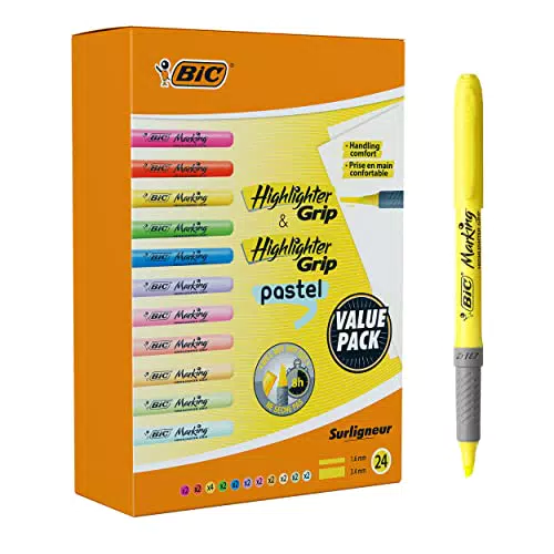 BIC Subrayadores Grip de Punta Biselada - Pack de Alta Calidad