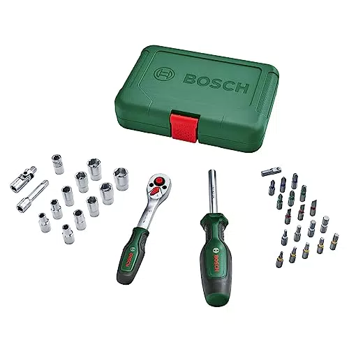Bosch Juego de Llaves de Vaso 1/4" con Trinquete y Empuñadura Ergonómica