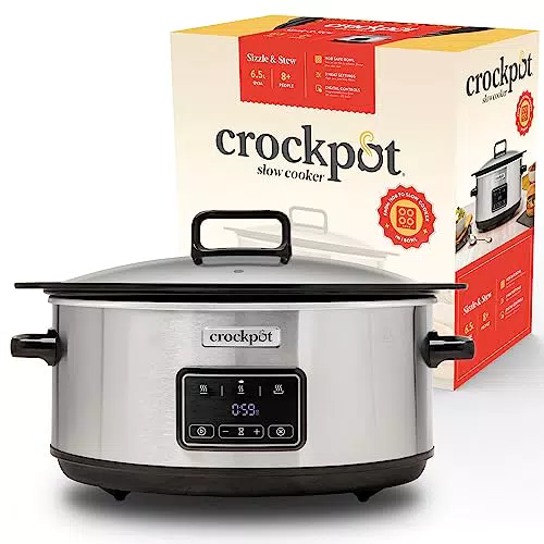 Crockpot Olla digital de cocción lenta Sizzle & Stew 6.5 L, acero inoxidable