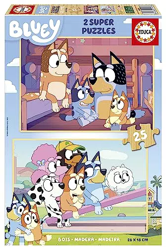 Educa Puzzle Bluey - Set de 2 Puzzles Infantiles de Madera para Niños