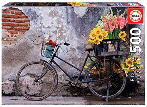 Educa Puzzle Bicicleta con Flores - Incluye Pegamento Fix Puzzle para Adultos