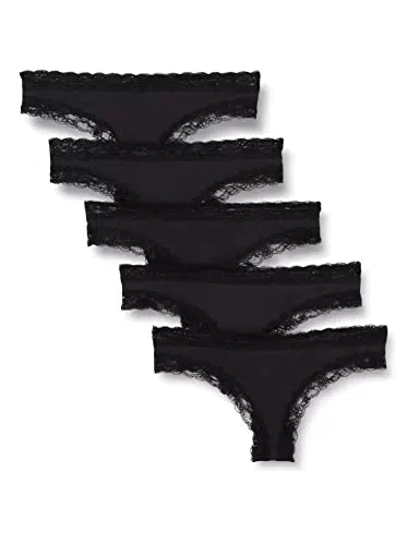 Iris & Lilly Tanga de Algodón y Encaje para Mujer