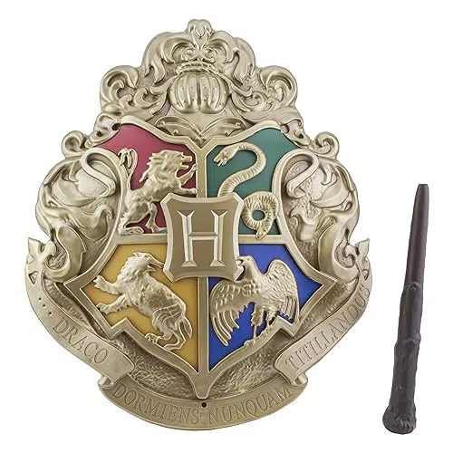 Paladone Luz Escudo de Hogwarts - Cartel Luminoso con Varita para Pared o Pie