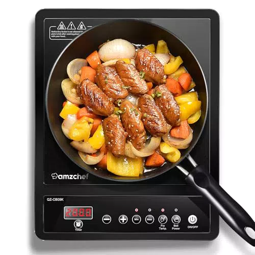AMZCHEF Placa de inducción simple con 10 niveles de temperatura y temporizador
