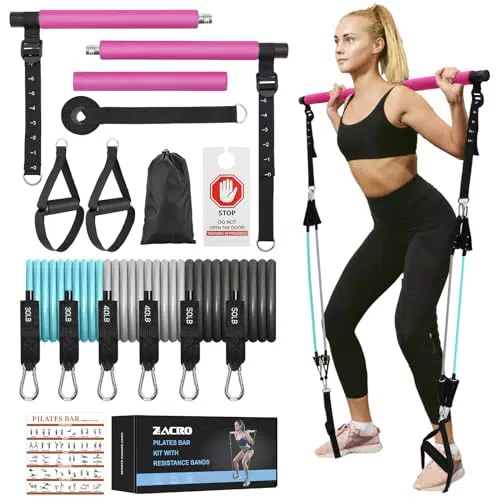 Zacro Kit de Barra de Pilates con Bandas de Resistencia Ajustables para Fitness