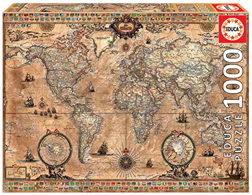 Educa Puzzle Mapamundi para Adultos con Pegamento Fix Puzzle