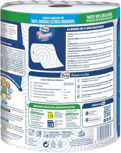 Foxy Tornado Papel Multiusos, 340 servicios por rollo, Certificación PEFC, reciclable