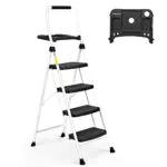 HBTower Escalera Plegable de 4 Peldaños Antideslizante y Portátil de Acero
