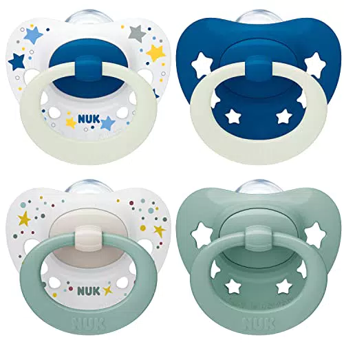 Chupete NUK Signature Day & Night | Calma al 95% de bebés | Silicona sin BPA en forma de corazón | Brilla en la oscuridad