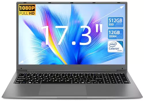 SGIN Ordenador Portátil 17,3" Celeron N5095A, 12GB RAM, 512GB SSD, FHD 1080p