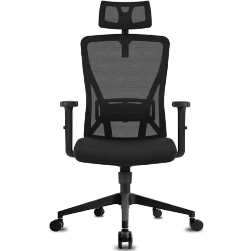 Durrafy Silla de Oficina Ergonómica con Reposacabezas y Soporte Lumbar