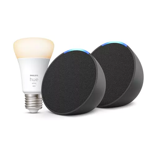 Philips Hue Kit de Inicio con Bombilla Inteligente E27 y Echo Pop