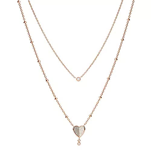 Fossil Collar Para Mujer Vintage Glitz, Longitud Total: 40.6 Cm + 5.1 Cm Extensión Cadena / Colgante: 11mm X 12mm Rose Gold Collar De Acero Inoxidable