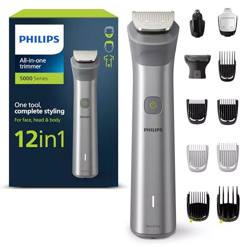 Philips Recortadora de Barba MG5950/15, Cortapelos 12 en 1 Recargable y Versátil