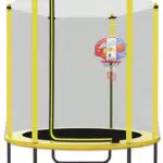 PILIN Trampolín para Niños con Red de Seguridad y Canasta de Baloncesto