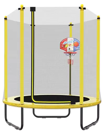 PILIN Trampolín para Niños con Red de Seguridad y Canasta de Baloncesto