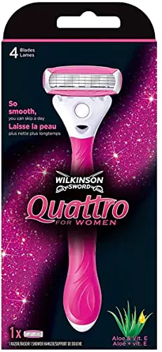 Wilkinson Sword Quattro For Women - Pack de 8 Recambios de Cuchillas de 4 Hojas con Bandas Lubricantes de Aloe Vera y Vitamina E Válidos para Maquinilla Quattro for Women