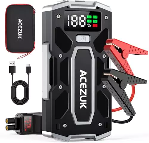 ACEZUK Arrancador de Coches 3000A 12V con Pantalla LCD y Luz LED
