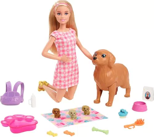 Mattel Barbie Perritos Recién Nacidos Muñeca con Perrito y Accesorios