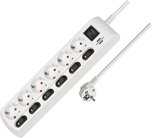 Brennenstuhl regleta de enchufes con interruptores individuales y cable de 2 m