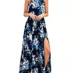 Chuangminghangqi - Vestido de fiesta largo sin mangas con diseño floral