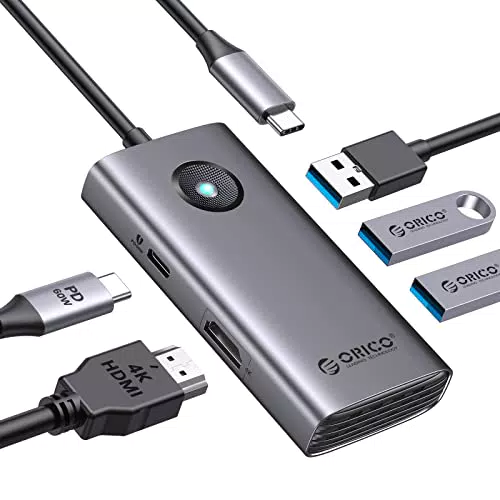 Docking Station ORICO 5 en 1 con HDMI 4K y USB C 3.0 para MacBook y XPS
