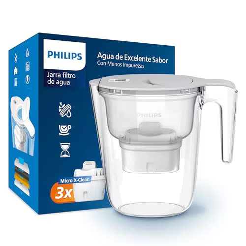 Philips Filtro de Jarra Micro X-Clean con Cartuchos de Repuesto y Temporizador