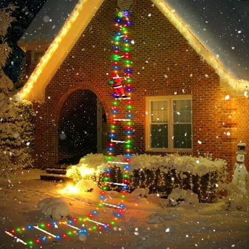 Joellfuner Escalera LED de Papá Noel con 8 Modos de Iluminación para Decoración Navideña