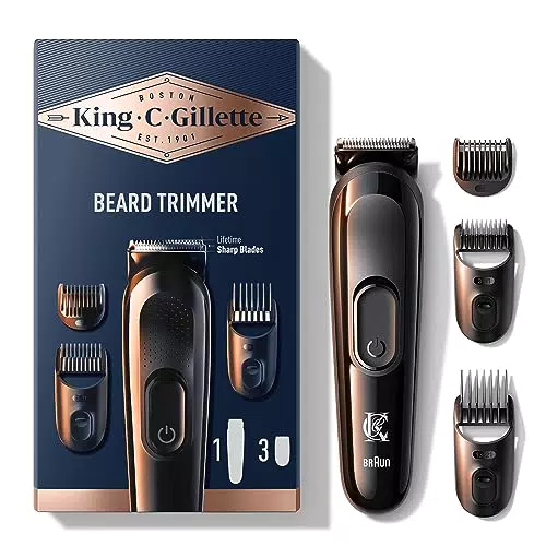 Gillette King C. Kit De Recortadora Barba Inalámbrica Para Hombre Con Hojas Siempre Afiladas Y 3 Peines Intercambiables