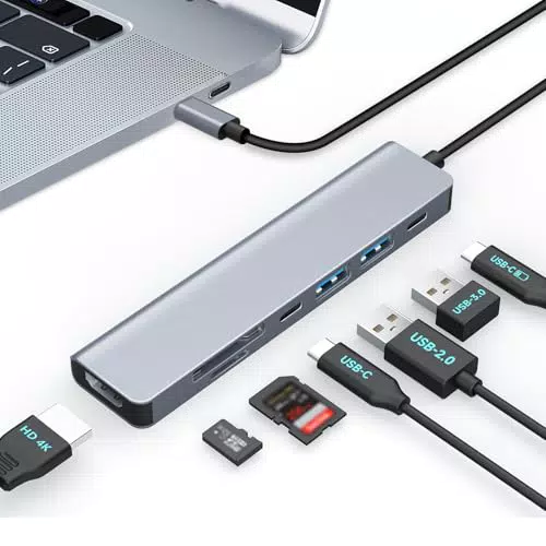 Moman Docking Station USB C 7 en 1 con HDMI 4K, USB 3.0 y Lector de Tarjetas