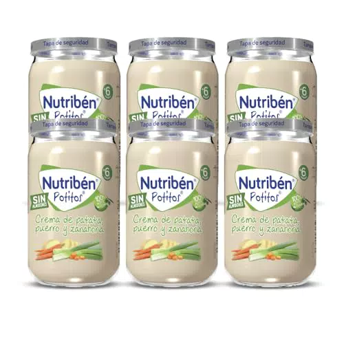 Nutribén Potitos Crema de Patatas, Puerro y Zanahoria para Bebés a Partir de 6 Meses