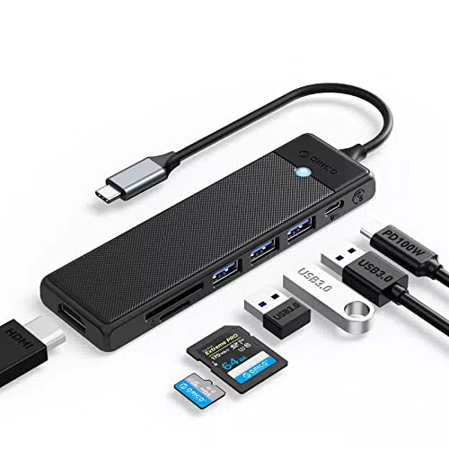 ORICO Hub USB C 7 en 1 con HDMI 4K, Lector de Tarjetas y 3 Puertos USB 5Gbps