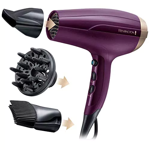 Remington Secador de Pelo Iónico D5219 - 2300 W, Silencioso, 3 Temperaturas, 2 Velocidades