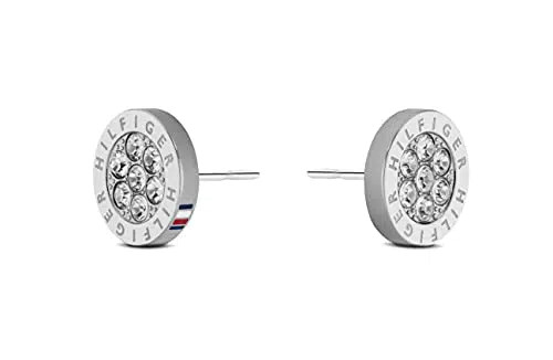 Tommy Hilfiger Pendientes de botón de acero inoxidable con cristales para mujer