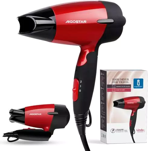 Aigostar Secador de Pelo 1500W Portátil con Mango Plegable y Doble Voltaje