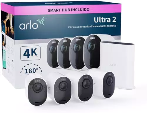 Arlo Ultra 2 Cámara de Vigilancia WiFi 4K con Sensor de Movimiento y Visión Nocturna