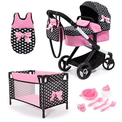 Bayer Design Cochecito de muñeca XEO Convertible con Accesorios y Cuna de Viaje